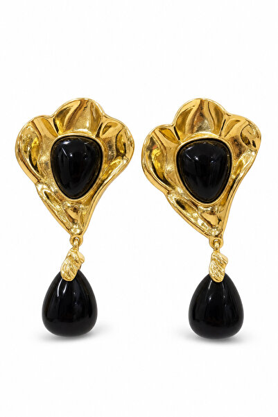 Jack Ferrero Yellow Toned Black Stone Stylish Bijouterie Earrings for Women