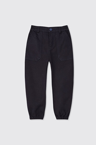 Panço Baby Boy Navy Blue Trousers with Elastic Waist and Pockets
