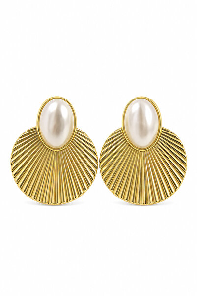 Jack Ferrero Yellow Tone Fan Detailed Pearl-Looking Bijouterie Earrings