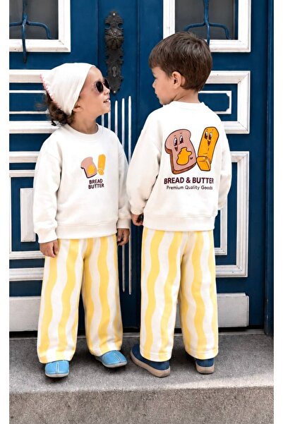 Patriko KIZ ERKEK ÇOCUK SONBAHARLIK 3 İPLİK PAMUKLU SWEATSHIRT ÇİZGİLİ PANTOL...