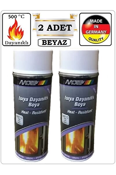 Motip ISIYA DAYANIKLI BOYA (2 ADET BEYAZ) YANMAZ EGSOZ MANGAL FIRIN BOYASI (5...