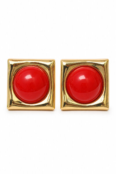 Jack Ferrero Red Beveled Stone Square Bijouterie Earrings