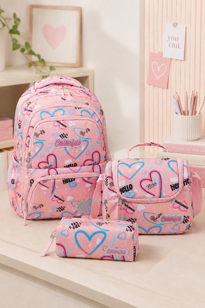 Catwins Girl's 3-Piece School Bag Set - Backpack, Lunch Bag, Pencil Case