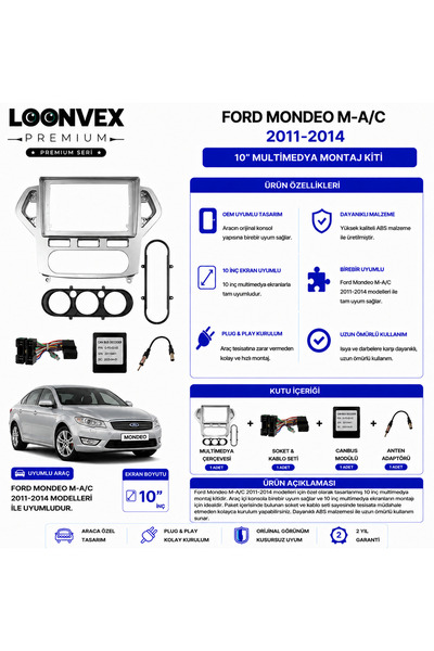 LOONVEX Premium – Ford Mondeo M-A/C 2011-2014 10" Multimedia Frame + Socket Kit