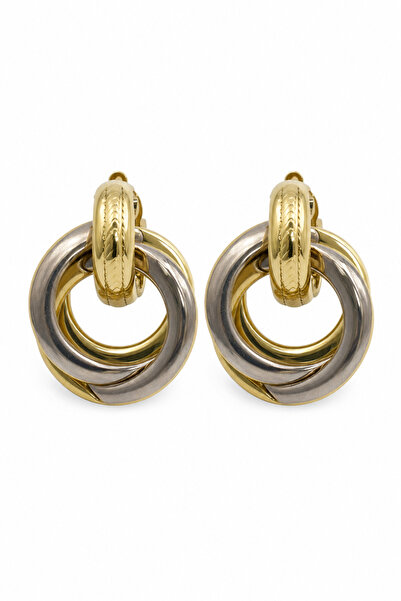 Jack Ferrero Modern Design Yellow and Grey Tone Interlocking Hoop Bijoux Earr...