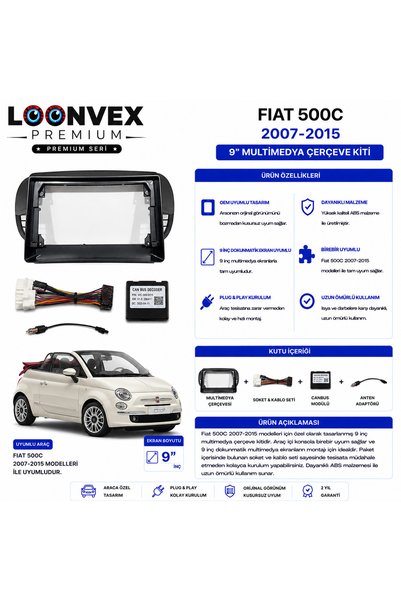 LOONVEX Premium – Fiat 500C 2007-2015 9" Multimedia Frame + Socket Kit