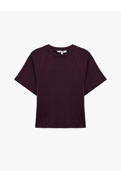 Koton Modal Fabric Regular Fit T-Shirt with Stitching Detail and Crew Neck Sh...