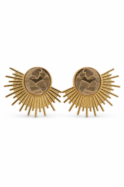 Jack Ferrero Yellow Tone Sun Patterned Mosaic Detailed Bijouterie Earrings