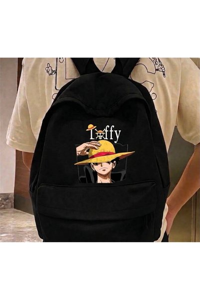 nesebutik حقيبة ظهر مدرسية مطبوعة بتصميم أنيمي أسود من Luffy، حقيبة ظهر للمدر...