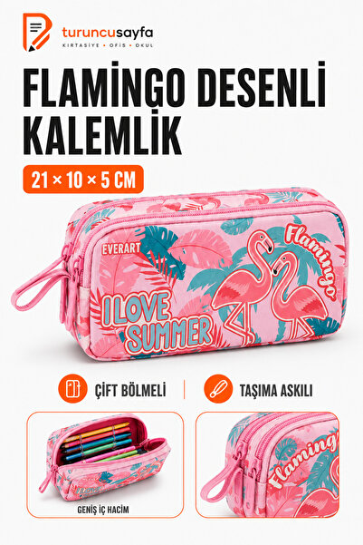 everart Kalem Çantası Çift Bölmeli Flamingo Rose