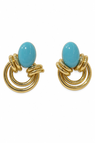 Jack Ferrero Yellow Color Turquoise Stone Detailed Intertwined Hoop Bijouteri...