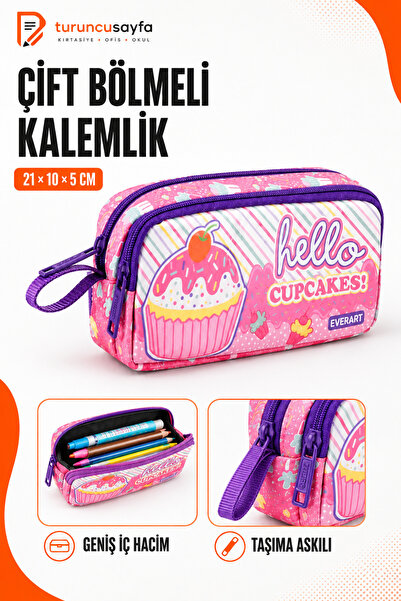 everart Kalem Çantası Çift Bölmeli Cup Cake Pembe