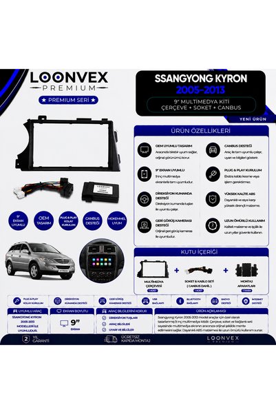 LOONVEX إطار وطقم تركيب الوسائط المتعددة مقاس 9 بوصات لسيارة سانج يونج كيرون ...
