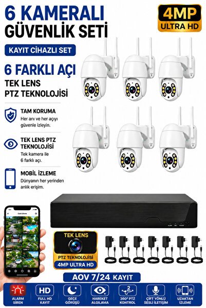 MEYTECH SetMax 6 Kameralı Kablosuz Sesli Kamera Seti Gece Görüşü PTZ WİFİ NVR...