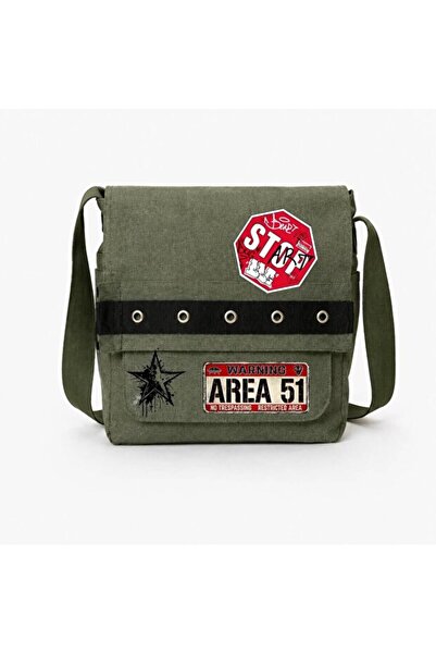 Generic Brand Area Printed Khaki Eyelet Messenger Bag