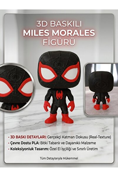 Orbitlab3d Miles Morales Spider-Man Figür Biblo 3D Baskı - Siyah Kırmızı Örüm...