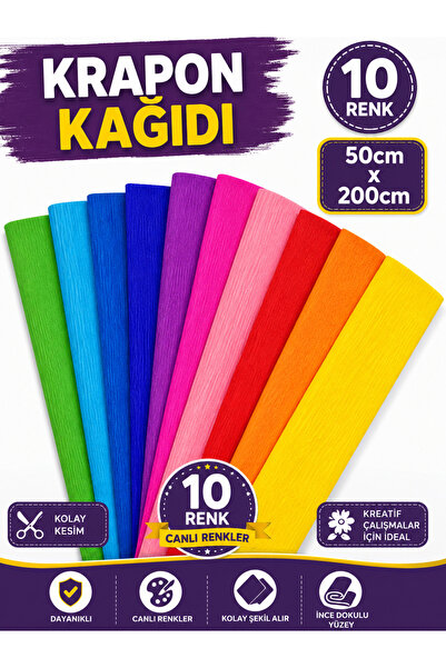 Palet Sanat Grapon Kağıdı 10 Lu Set Karışık Renk Krapon Kağıdı 200 CM