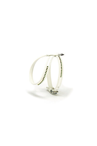 pınaxar Leather Dog Collar with Emerald Stone 1,2 X 25-35 cm White