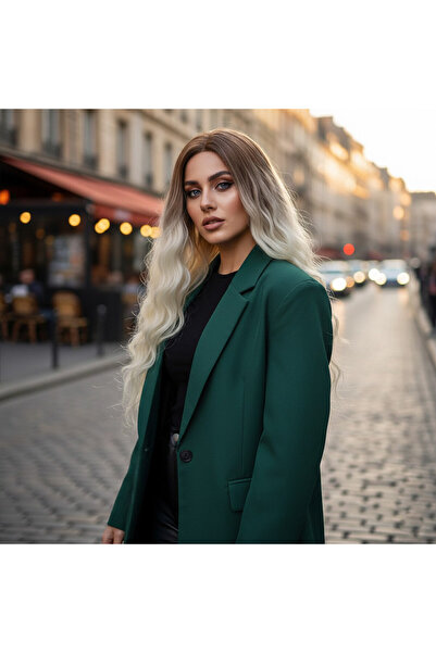 pınaxar Perucă lungă din fibră sintetică / Brun-șaten / Ombre platină