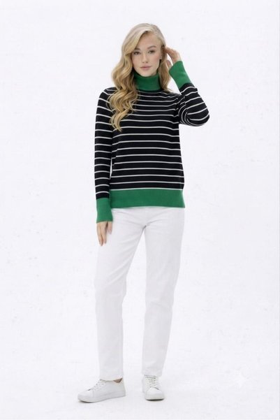 ZERELLE COLLECTİON Women's Knitwear Sweater Turtleneck Line Pattern Winter
