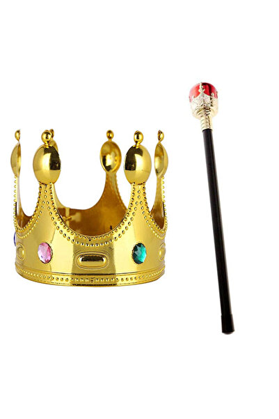 pınaxar Cuk Boy Gold Color King's Crown and King's Scepter with Red Ball