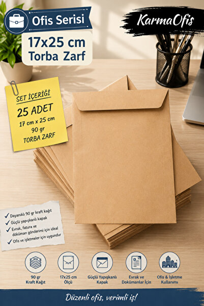 KarmaOfis 17X25 cm 90 Gr Kraft Bag Envelope 25 Pieces |   Office Set Options