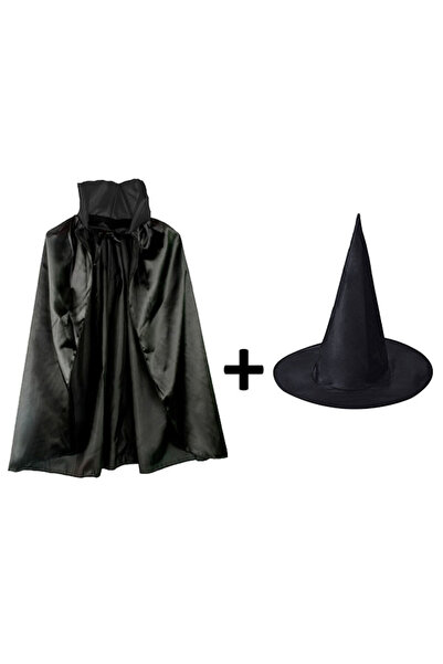 Nur store Çanta Black Collared Cape and Black Witch Hat Set, Chuk Size