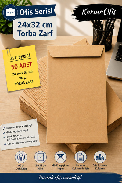 KarmaOfis 24X32 cm 90 Gr Kraft Bag Envelope 50 Pieces |   Office Set Options