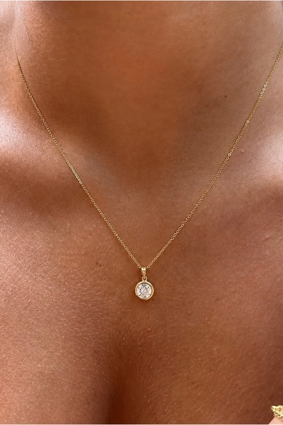Lavian Accessories Çelik Tek Taş Gold Kolye