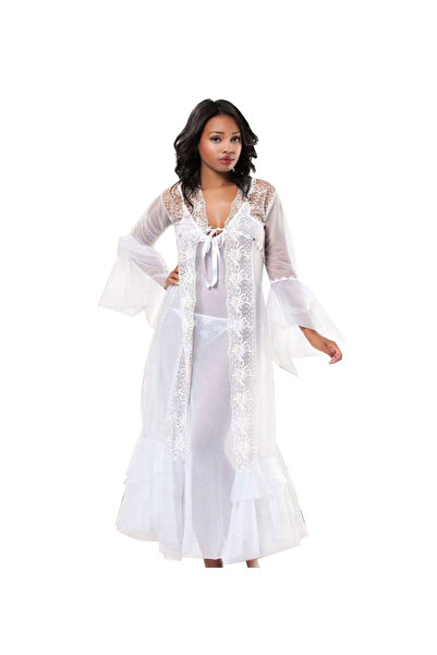 Nur store Çanta White Lace Dressing Gown & Nightgown Set 2-Piece