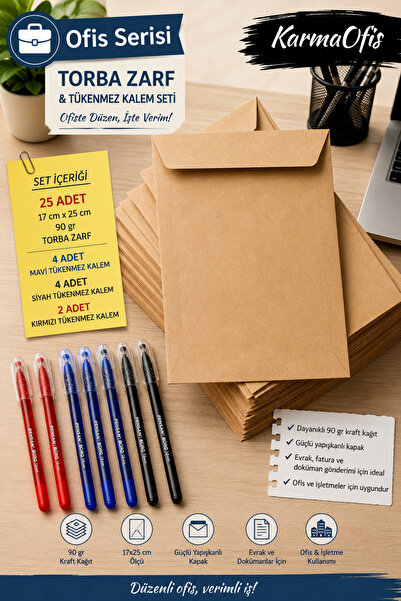 KarmaOfis 17X25 cm 90 Gr Kraft Bag Envelope 25 Pieces |   10 Pcs Ballpoint Pe...