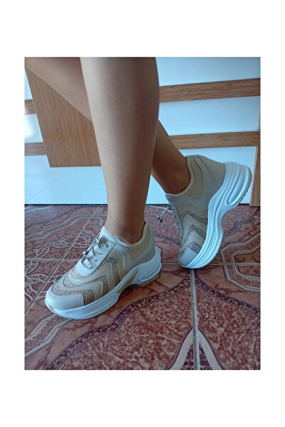 pınaxar Women's High Sole Comfortable Stylish Daily Sports Shoes Beige Color