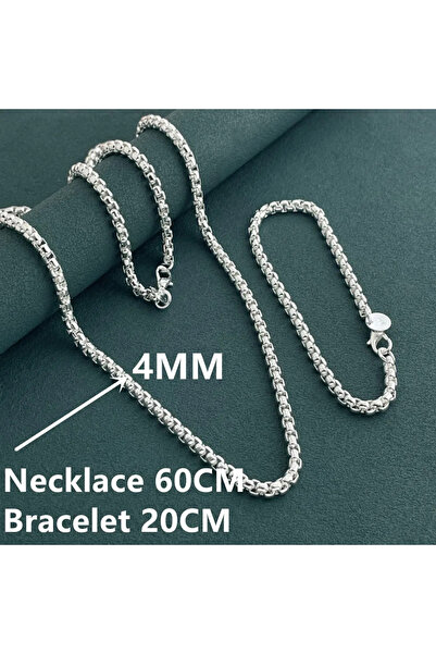Choice1 60CM And 20CM 925 Sterling Silver 4mm Round Box Chain Venetian Bracel...