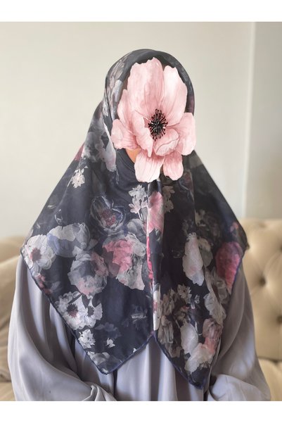 Nakişce Peony Pattern Organic Scarf 90X90 cm