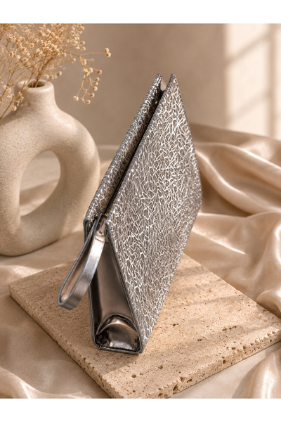 Generic Brand Stylish Silvery Silver Patent Leather Detailed Handbag