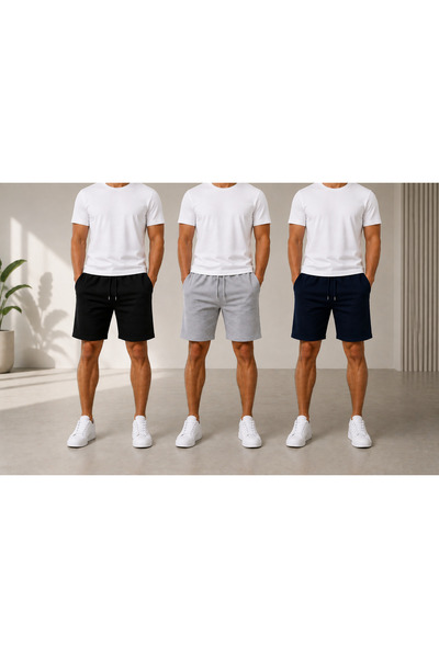 JARVİN 3 Pieces Urban Flow Men's Shorts (Black-Navy Blue-Gray)