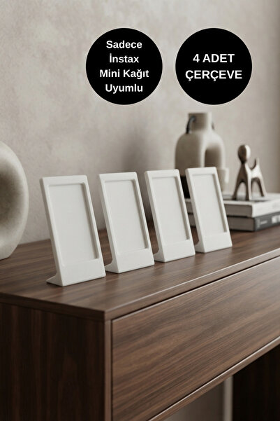 Hometaş Ev Ürünleri 4'lü Set Beyaz Instax Mini Çerçeve - Masaüstü Fotoğraf St...