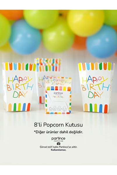 partince 8 Adet Pastel Summer Happy Birthday Tema Popcorn Mısır Kutusu