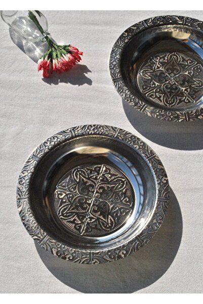 Qualitev 6 Pieces Stainless Steel Ethnic Patterned Dinner Plates 20 cm Appeti...