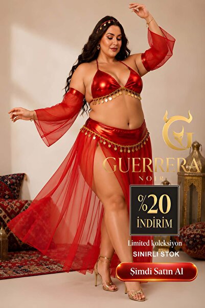 NOIR Dokunuşu Büyük Beden Kırmızı Pul Detaylı Transparan Görünümlü Harem Fantezi Kostüm Set