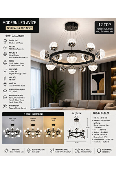 Mut RODOS 12'Lİ LED AVİZE 3 RENK
