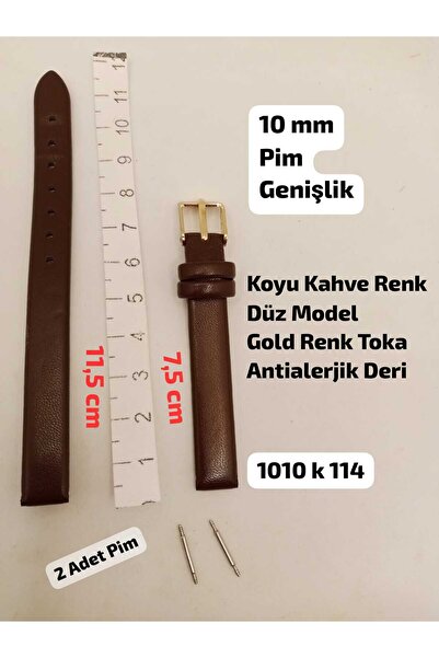Brality 10 mm Uyumlu Kol Saati Kordonu , Koyu Kahve Renk DÜZ Model , GOLD REN...