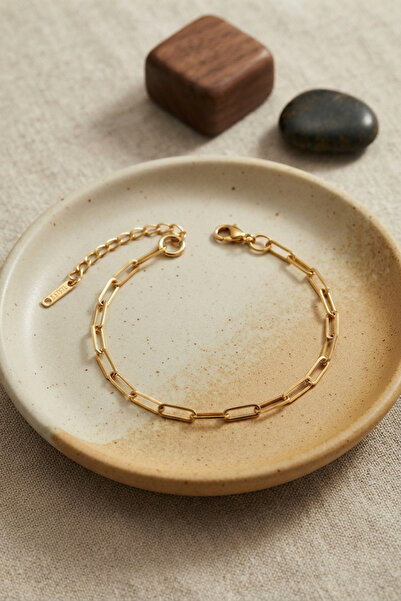 Lisinya 316L Steel Gold Color Paperclip Chain Model Men's Bracelet -