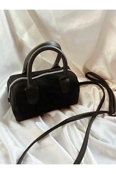 SANTA FLEX Black Suede Single Compartment Zippered Shoulder Bag with Adjustab...