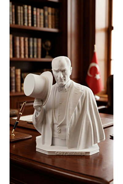 Atatürk Şapkalı Büst Figür, 3D Baskı Dekoratif Obje Biblo, 10 Cm