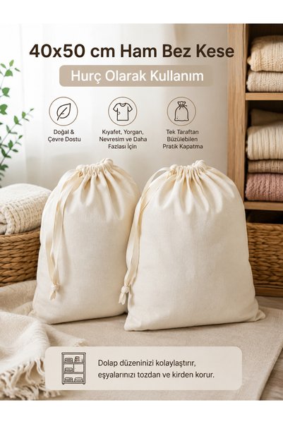 MiniStand Set of 2 Raw Cloth Storage Bags 40X50 cm - Cotton Underbed & In-Closet Item Organizer Suitcase Travel Organizer