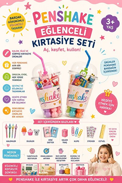 Pembe Pasaj Kırtasiye Seti - Penshake - Hediye Kırtasiye Kutusu