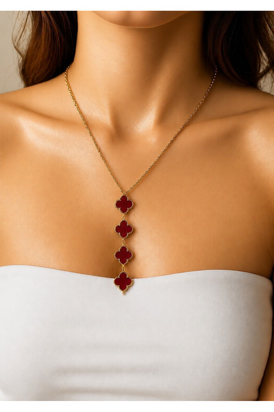 Mega Bazaar Burgundy Enamel Embellished Y Necklace