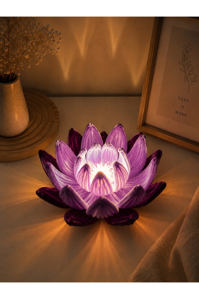 FlowerEver Ametist Lotus | El Yapımı Şönil Masa Lambası-Mor-Lila | 3 Kademeli...