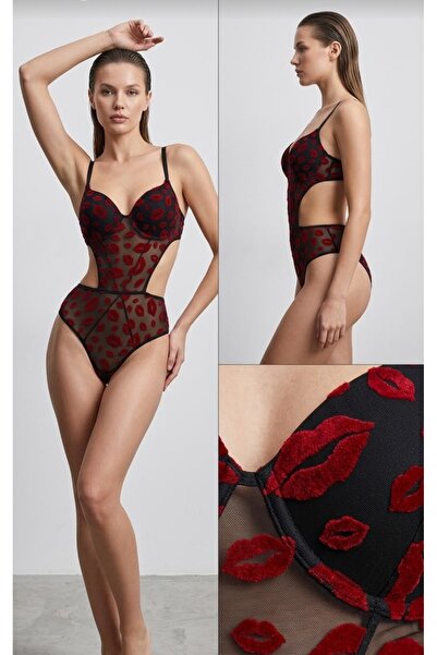 SUDEM STORE Transparan Destekli Şık Görünümlü Bodysuit